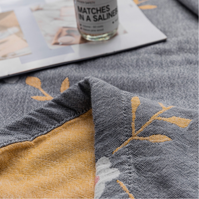 91家纺网 家纺一手货源 找家纺 朴尔家纺 2022新款主推三层水洗棉纱布毛巾被 花之恋-蓝黄