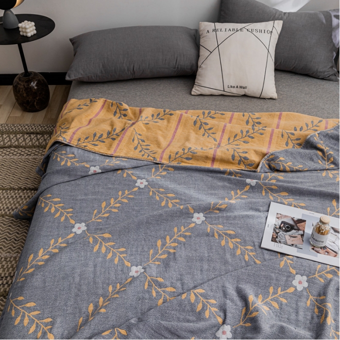 91家纺网 家纺一手货源 找家纺 朴尔家纺 2022新款主推三层水洗棉纱布毛巾被 花之恋-蓝黄