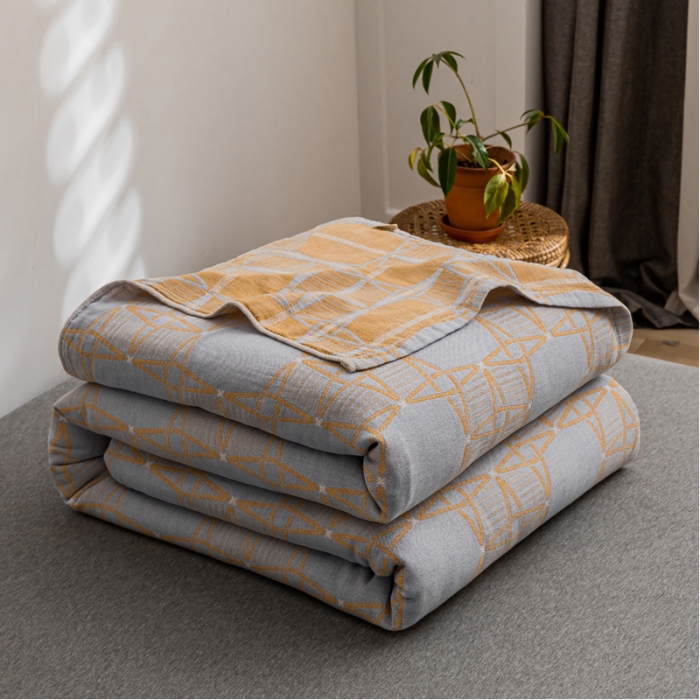 91家纺网 家纺一手货源 找家纺 朴尔家纺 2022新款主推三层水洗棉纱布毛巾被 三体秘境-冰蓝黄