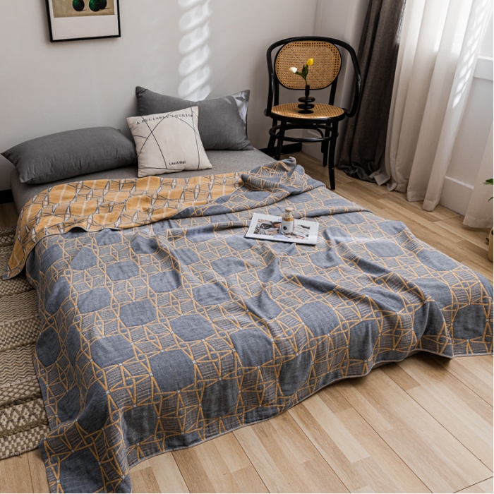 91家纺网 家纺一手货源 找家纺 朴尔家纺 2022新款主推三层水洗棉纱布毛巾被 三体秘境-蓝黄