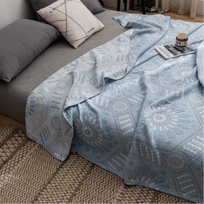 91家纺网 家纺一手货源 找家纺 朴尔家纺 2022新款主推三层水洗棉纱布毛巾被 星辰大海-冰蓝