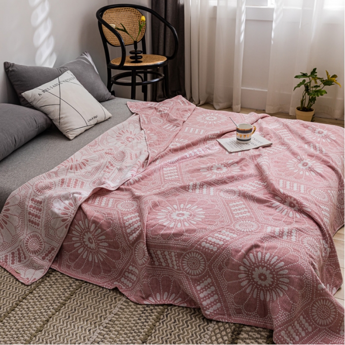 91家纺网 家纺一手货源 找家纺 朴尔家纺 2022新款主推三层水洗棉纱布毛巾被 星辰大海-粉