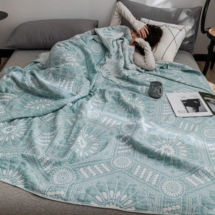 91家纺网 家纺一手货源 找家纺 朴尔家纺 2022新款主推三层水洗棉纱布毛巾被 星辰大海-绿