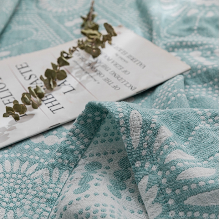 91家纺网 家纺一手货源 找家纺 朴尔家纺 2022新款主推三层水洗棉纱布毛巾被 星辰大海-绿