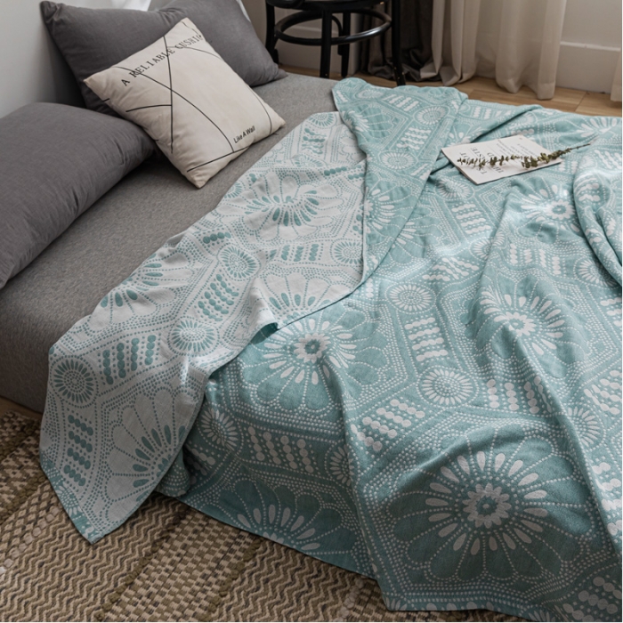 91家纺网 家纺一手货源 找家纺 朴尔家纺 2022新款主推三层水洗棉纱布毛巾被 星辰大海-绿