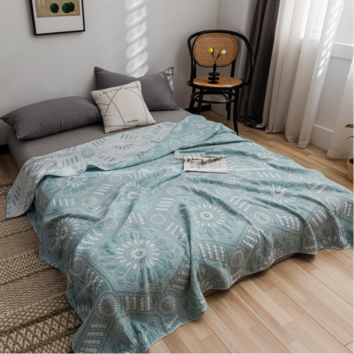 91家纺网 家纺一手货源 找家纺 朴尔家纺 2022新款主推三层水洗棉纱布毛巾被 星辰大海-绿