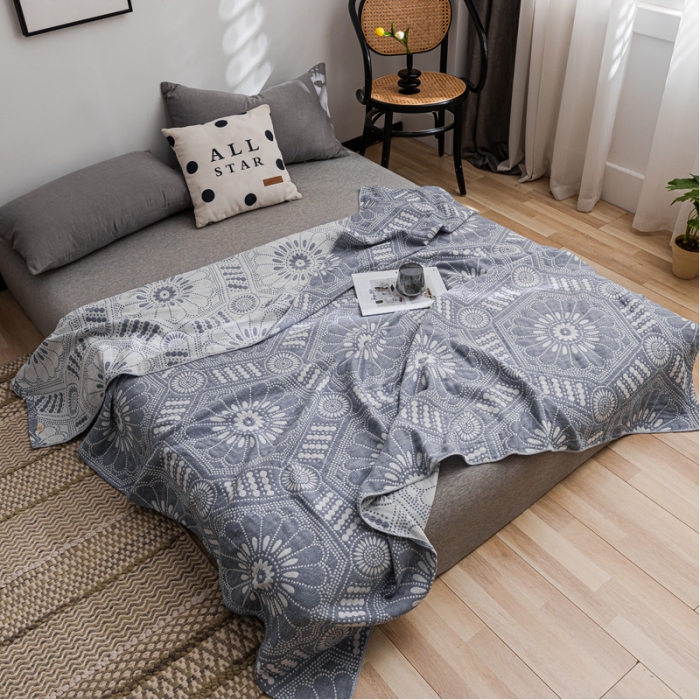 91家纺网 家纺一手货源 找家纺 朴尔家纺 2022新款主推三层水洗棉纱布毛巾被 星辰大海-深蓝