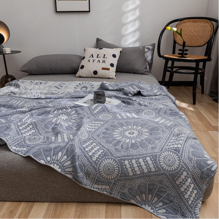 91家纺网 家纺一手货源 找家纺 朴尔家纺 2022新款主推三层水洗棉纱布毛巾被 星辰大海-深蓝