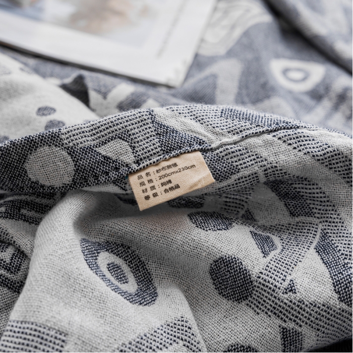 91家纺网 家纺一手货源 找家纺 朴尔家纺 2022新款主推三层水洗棉纱布毛巾被 远古图腾-灰
