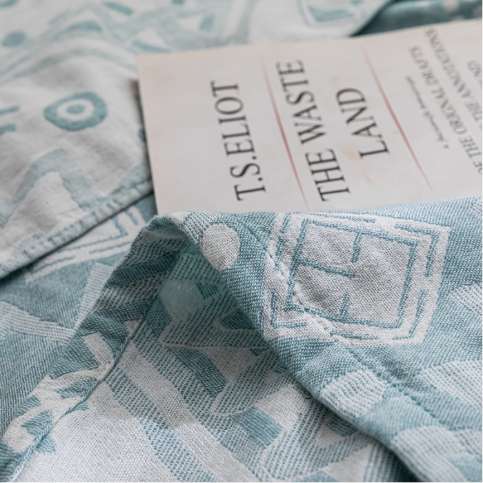 91家纺网 家纺一手货源 找家纺 朴尔家纺 2022新款主推三层水洗棉纱布毛巾被 远古图腾-绿