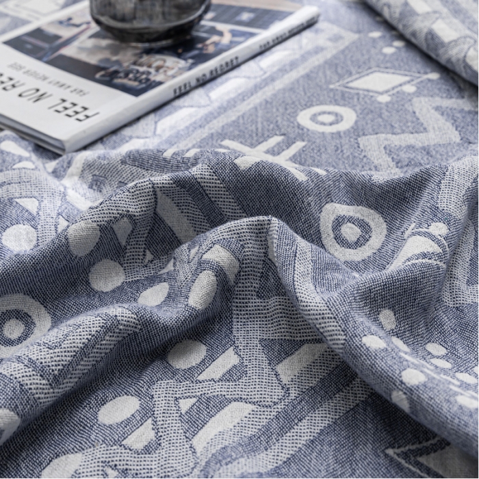 91家纺网 家纺一手货源 找家纺 朴尔家纺 2022新款主推三层水洗棉纱布毛巾被 远古图腾-深蓝