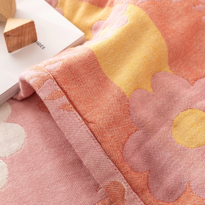 91家纺网 家纺一手货源 找家纺 朴尔家纺 2022新款四层韩版碎花风全棉纱布毛巾被 花环-粉