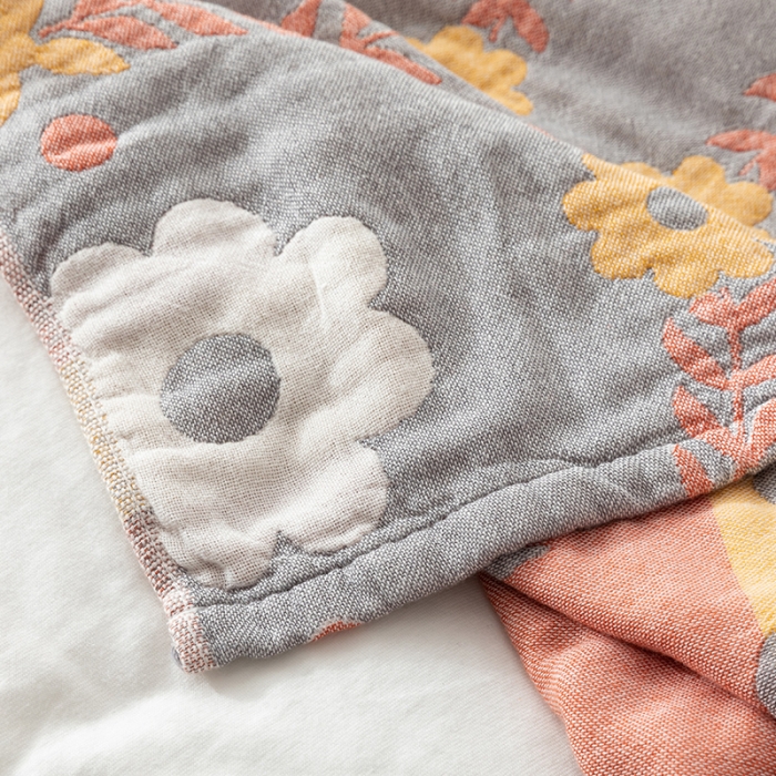 91家纺网 家纺一手货源 找家纺 朴尔家纺 2022新款四层韩版碎花风全棉纱布毛巾被 花环-灰