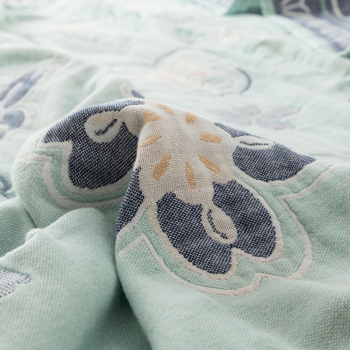 91家纺网 家纺一手货源 找家纺 朴尔家纺 2022新款四层韩版碎花风全棉纱布毛巾被 花亭玉暖-绿