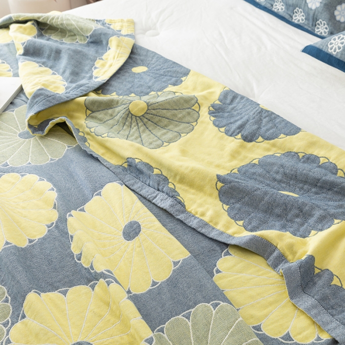 91家纺网 家纺一手货源 找家纺 朴尔家纺 2022新款四层韩版碎花风全棉纱布毛巾被 橘子物语-深灰