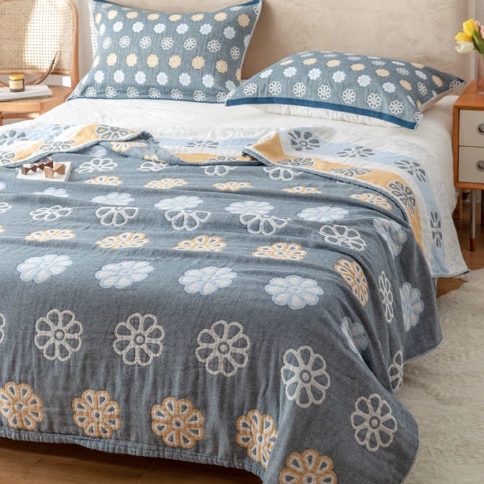 91家纺网 家纺一手货源 找家纺 朴尔家纺 2022新款四层韩版碎花风全棉纱布毛巾被 曼陀罗-灰