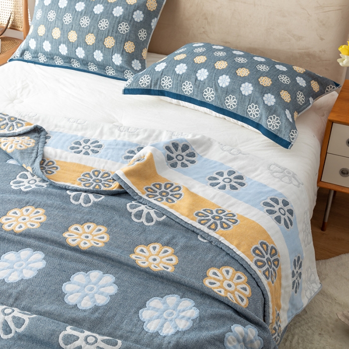 91家纺网 家纺一手货源 找家纺 朴尔家纺 2022新款四层韩版碎花风全棉纱布毛巾被 曼陀罗-灰