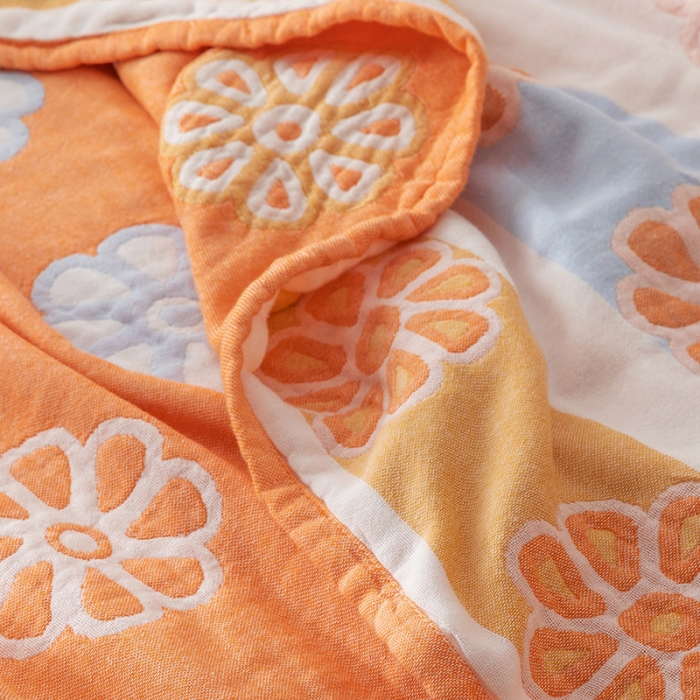 91家纺网 家纺一手货源 找家纺 朴尔家纺 2022新款四层韩版碎花风全棉纱布毛巾被 曼陀罗-橘