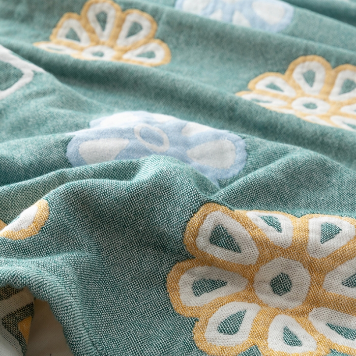 91家纺网 家纺一手货源 找家纺 朴尔家纺 2022新款四层韩版碎花风全棉纱布毛巾被 曼陀罗-绿