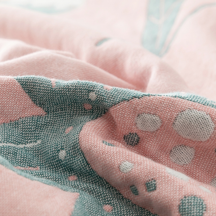 91家纺网 家纺一手货源 找家纺 朴尔家纺 2022新款四层韩版碎花风全棉纱布毛巾被 清新夏日-粉