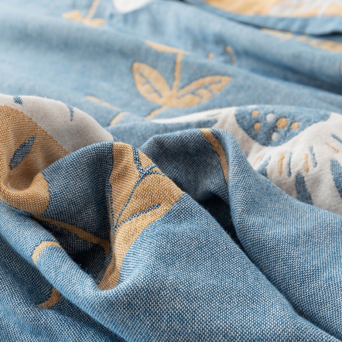 91家纺网 家纺一手货源 找家纺 朴尔家纺 2022新款四层韩版碎花风全棉纱布毛巾被 清新夏日-蓝