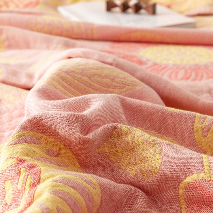 91家纺网 家纺一手货源 找家纺 朴尔家纺 2022新款四层韩版碎花风全棉纱布毛巾被 向日花开-粉