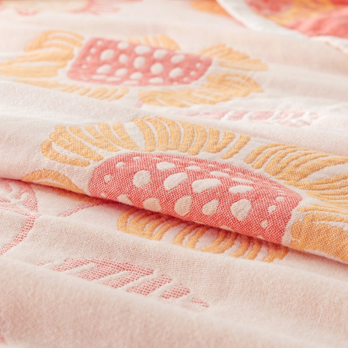 91家纺网 家纺一手货源 找家纺 朴尔家纺 2022新款四层韩版碎花风全棉纱布毛巾被 向日花开-米白