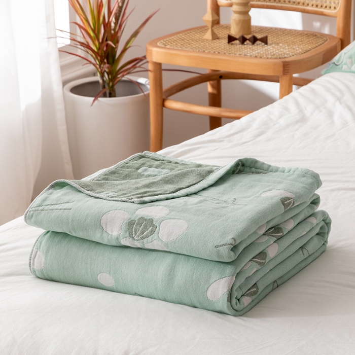 91家纺网 家纺一手货源 找家纺 朴尔家纺 2022新款四层韩版碎花风全棉纱布毛巾被 小清新-绿
