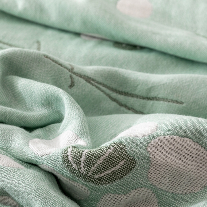 91家纺网 家纺一手货源 找家纺 朴尔家纺 2022新款四层韩版碎花风全棉纱布毛巾被 小清新-绿