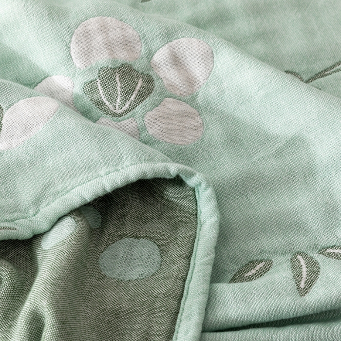 91家纺网 家纺一手货源 找家纺 朴尔家纺 2022新款四层韩版碎花风全棉纱布毛巾被 小清新-绿