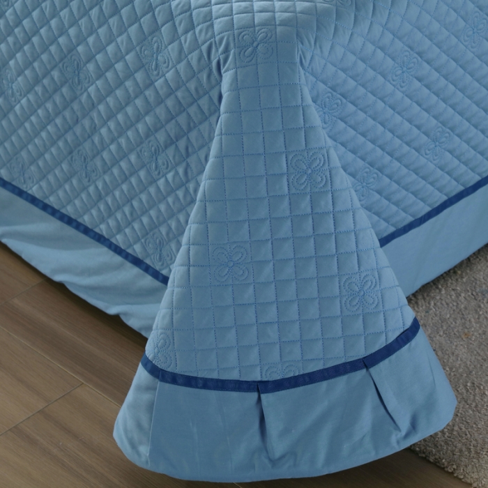 91家纺网 家纺一手货源 找家纺 ol 2022新款全棉纯色居家被套床盖枕套夹棉绗绣四件套 宾利蓝