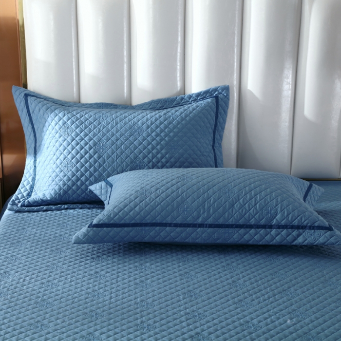 91家纺网 家纺一手货源 找家纺 ol 2022新款全棉纯色居家被套床盖枕套夹棉绗绣四件套 宾利蓝