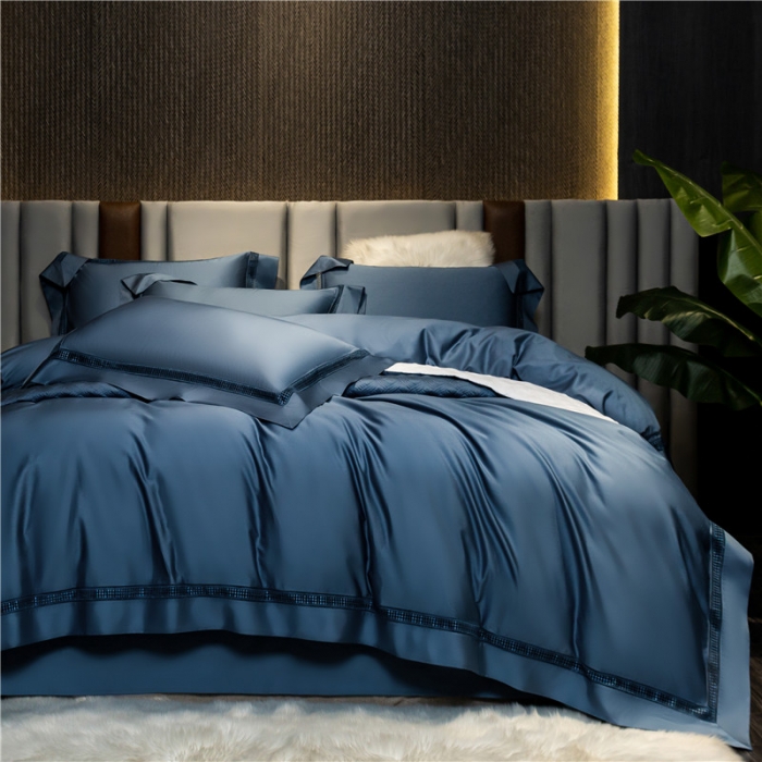 91家纺网 家纺一手货源 找家纺 ol新款200支长绒棉纯色镂空四件套玛格丽 玛格丽-绅士蓝