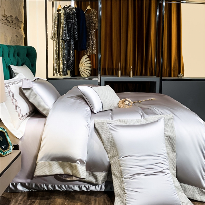 91家纺网 家纺一手货源 找家纺 ol锦缎高精密200支纯色居家工艺床单床盖四件套梦巴黎月光白