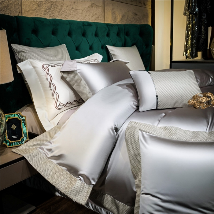 91家纺网 家纺一手货源 找家纺 ol锦缎高精密200支纯色居家工艺床单床盖四件套梦巴黎月光白