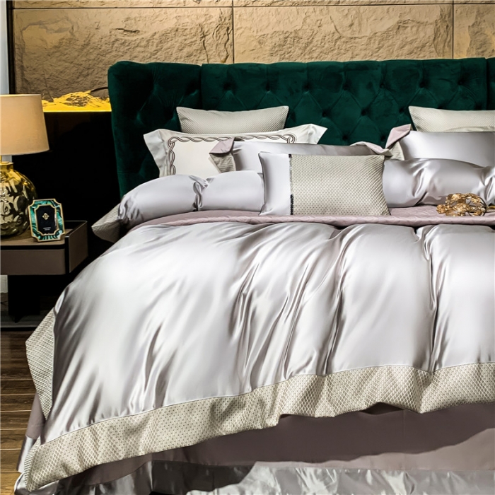 91家纺网 家纺一手货源 找家纺 ol锦缎高精密200支纯色居家工艺床单床盖四件套梦巴黎月光白