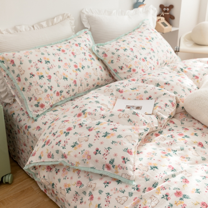 91家纺网 家纺一手货源 找家纺 （总）淑女公社家纺 2022新款双层纱流苏花边款四件套