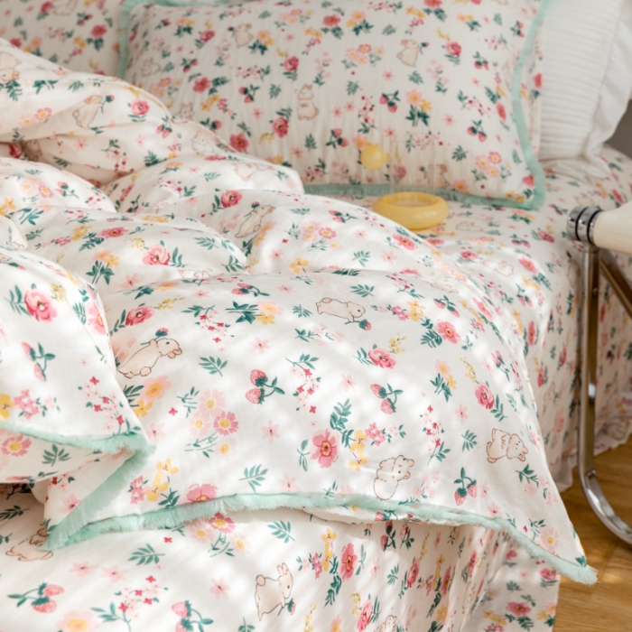 91家纺网 家纺一手货源 找家纺 （总）淑女公社家纺 2022新款双层纱流苏花边款四件套