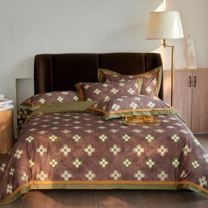 91家纺网 家纺一手货源 找家纺 总由丽 新款100S数码印花美式复古风四件套被尾双边款