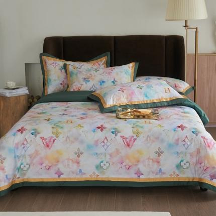 91家纺网 家纺一手货源 找家纺 总由丽 新款100S数码印花美式复古风四件套被尾双边款