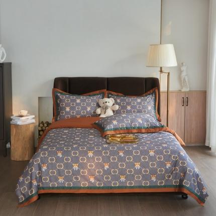 91家纺网 家纺一手货源 找家纺 总由丽 新款100S数码印花美式复古风四件套被尾双边款