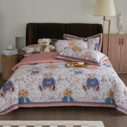 91家纺网 家纺一手货源 找家纺 总由丽 新款100S数码印花美式复古风四件套被尾双边款