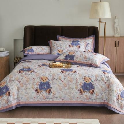 91家纺网 家纺一手货源 找家纺 总由丽 新款100S数码印花美式复古风四件套被尾双边款