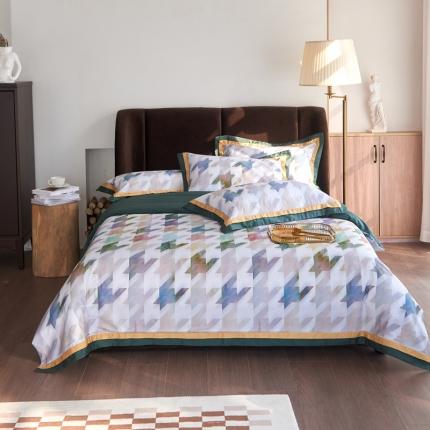 91家纺网 家纺一手货源 找家纺 总由丽 新款100S数码印花美式复古风四件套被尾双边款