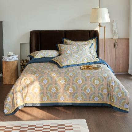 91家纺网 家纺一手货源 找家纺 总由丽 新款100S数码印花美式复古风四件套被尾双边款