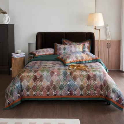 91家纺网 家纺一手货源 找家纺 总由丽 新款100S数码印花美式复古风四件套被尾双边款