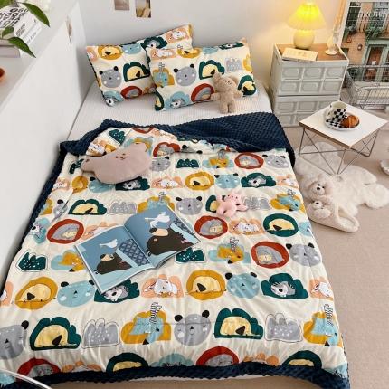 91家纺网 家纺一手货源 找家纺 星期八 2022新款豆豆夏被包边款 动物派对