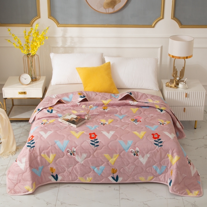 91家纺网 家纺一手货源 找家纺 爱派 2022新款磨毛印花夏凉被夏被空调被 花开半夏(粉)