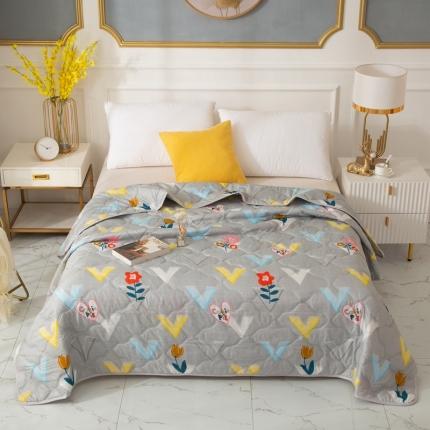 91家纺网 家纺一手货源 找家纺 爱派 2022新款磨毛印花夏凉被夏被空调被 花开半夏(灰)