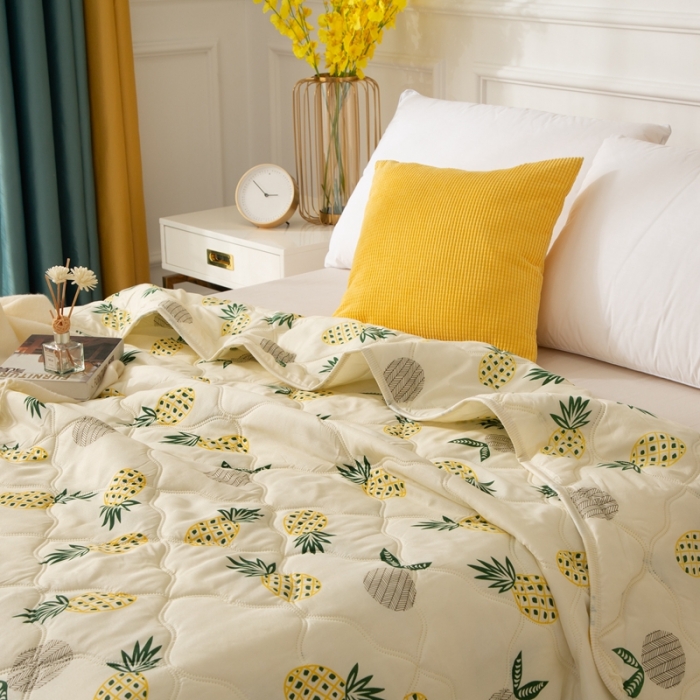 91家纺网 家纺一手货源 找家纺 爱派 2022新款磨毛印花夏凉被夏被空调被 黄菠萝